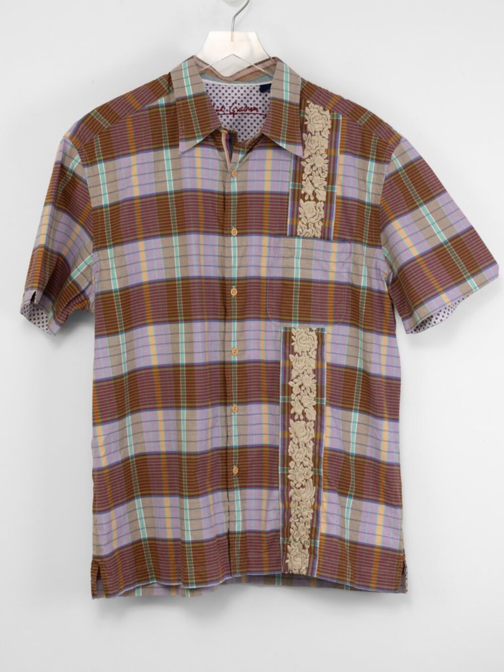Robert Graham Short Sleeve Button Front Shirt Plaid Brown Multicolor Size XL